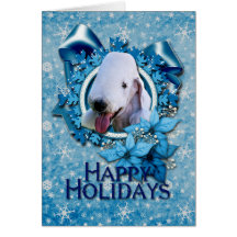 Christmas - Blue Snowflake - Bedlington Terrier Card