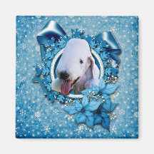 Christmas - Blue Snowflake - Bedlington Terrier Refrigerator Magnets