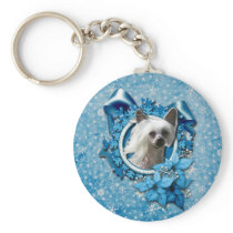 Christmas - Blue Snowflake - Chinese Crested Kahlo Keychain