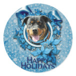 Christmas - Blue Snowflake - Rottweiler SambaParTi Round Stickers