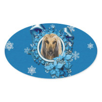 Christmas - Blue Snowflakes - Afghan Oval Sticker