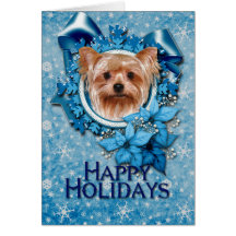 Christmas - Blue Snowflakes - Yorkshire Terrier Cards