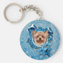 Christmas - Blue Snowflakes - Yorkshire Terrier Keychains