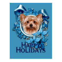 Christmas - Blue Snowflakes - Yorkshire Terrier Postcards