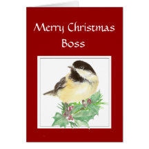 Christmas, Boss, From Group Chickadee Bird Greeting Card