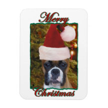 Christmas boxer dog rectangle magnets