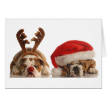 Christmas Bulldogs in Santa Hats Greeting Card