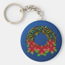 Christmas Butterfly Poinsettia Wreath Key Chain