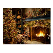 Christmas By The Fireplace Post Cards