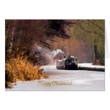 CHRISTMAS CANAL BOATS UK GREETING CARDS