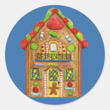 Christmas Candy Gingerbread House Round Stickers