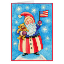 Christmas Card: American Santa Claus with Flag