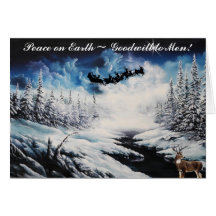 Christmas Card, Deer and santa clause flying