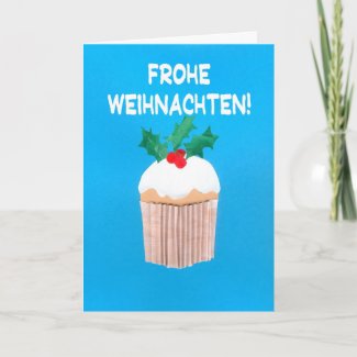 Christmas Card, German, Cupcake with Holly card