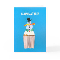 Christmas Card, Italian, Cupcake with Snowman
