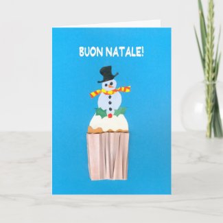 Christmas Card, Italian, Cupcake with Snowman card