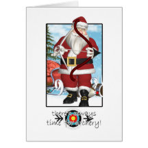 Christmas Card, Santa Playing Archery