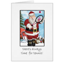 Christmas Card, Santa Playing Tennis