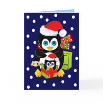 Christmas Card with Penguins and Polkadots