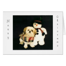 Christmas Card with Shihtzu Dog & Snowman