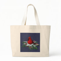 CHRISTMAS CARDINAL: BIRD: ART: SNOW CANVAS BAG