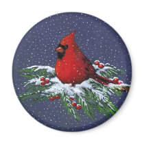 CHRISTMAS CARDINAL: BIRD: ART: SNOW