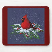 CHRISTMAS CARDINAL: BIRD: ART: SNOW