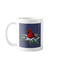 CHRISTMAS CARDINAL: BIRD: ART: SNOW COFFEE MUGS
