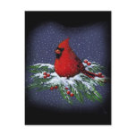 CHRISTMAS CARDINAL: BIRD: ART: SNOW postcards