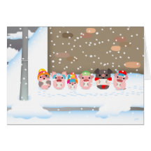 Christmas Carol Cartoon Pigs greeting card