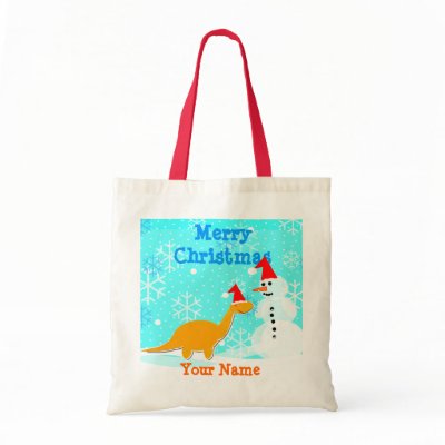 Christmas Cartoon Dinosaur Snowman Bag/ Tote