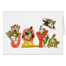 Christmas Cartoon Kitten Cats JOY CARD