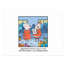 Christmas Cartoon Santas Good and Bad List Postcards
