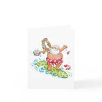 Christmas Cartoon Surfing Santa Claus Greeting Card