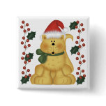 Christmas Cat And Holly Christmas Button