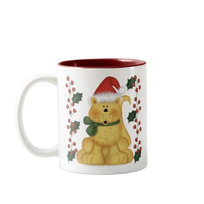 Christmas Cat And Holly Mug by CowPieCreek