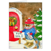 Christmas Cat House for Sale Greeting Cards