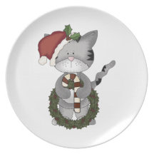 Christmas Cat Santa Claus Plate