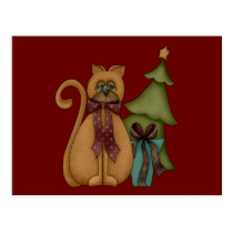 Christmas Cat with Tree postcards