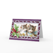 Christmas Cats with Holly and Daisies Card