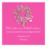 Christmas Celebration Pink Wreath Invitation