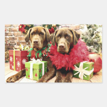 Christmas - Chocolate Labrador - Hershey & Zena Rectangular Sticker