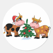Christmas Cows Round Sticker