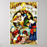 Christmas crib with angels around posters