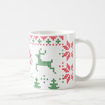 Christmas Cross Stitch Reindeer Poinsettia Fun mug