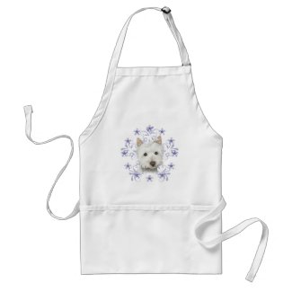 Christmas Cute Westie Dog Art and Snow flake stars Apron