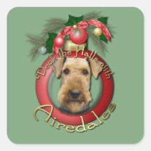 Christmas - Deck the Halls - Airedales Square Sticker