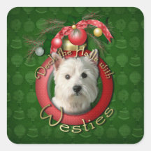 Christmas - Deck the Halls - Westies Square Stickers