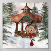 Christmas Elf at North Pole Poster