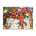 Christmas Elves Playfully Wrapping Gift Postcard